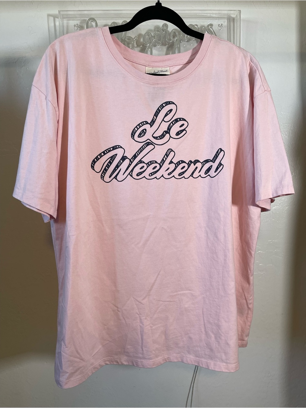 Universal Thread Pink Tee with Navy Script